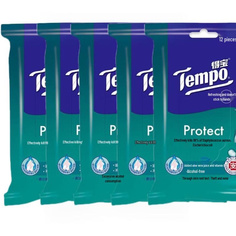 Tempo Disinfecting Portable Wet Wipes, 60 Sheets/5 Packs