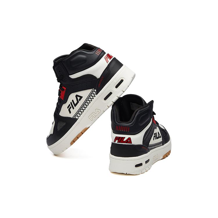 FILA Teratach Textile, Synthetic Leather Comfortable And Trendy Mid top Vintage Basketball Shoes Men's Black White F12M111211FBW