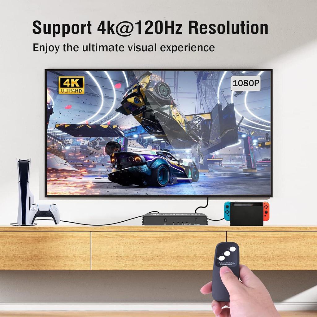 8K30 HD HDMI 2.1 Switch: 4K120Hz, 3-in-1 Out, PS5 Compatible, Portable