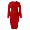 Übergröße Damen Elegantes Langarm-Quadratischer Ausschnitt Hohe Taille Bleistift-Midi-Kleid