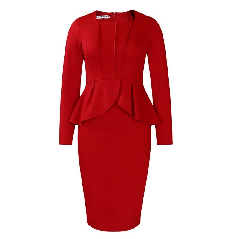 Übergröße Damen Elegantes Langarm-Quadratischer Ausschnitt Hohe Taille Bleistift-Midi-Kleid