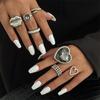 Vintage Punk Ring Set for Women Grey Crystal Zircon Love Heart Shape Exaggerated Lips Metal Finger Ring Party Hip Hop Jewelry