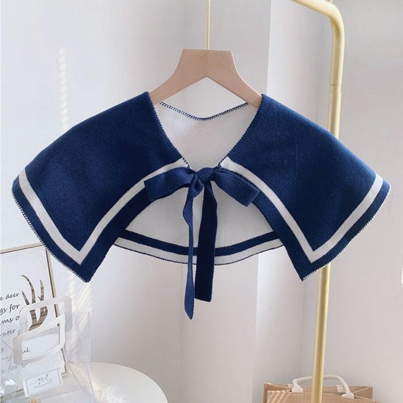 Fashion Knit Scarf Cute Neck Warmer Circle Fake Collar Front Tie False Collar Women Navy Style Detachable Collar For Women