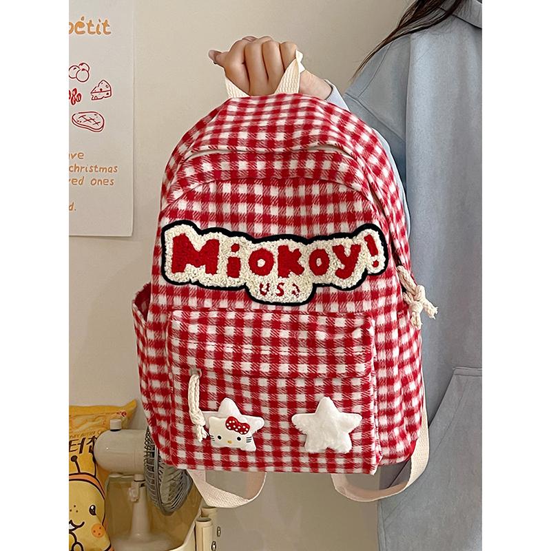 

Большой вместительный красный клетчатый рюкзак универсальный повседневный и легкий красивый дизайн японский дизайн чувство новый