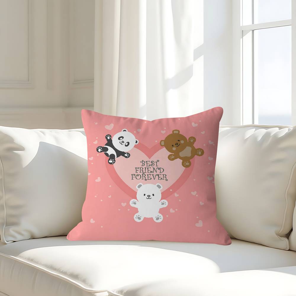 

J-joke Bear Cartoon Pillow Case Removable Washable Cushion Cover – All-Season Soft Linen 16x16Inch