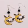 Creative Gothic Yellow Drip Glaze Crescent Moon Black Vampire Bat Dangle Earrings for Women Halloween Party Cute Jewelry Gifts