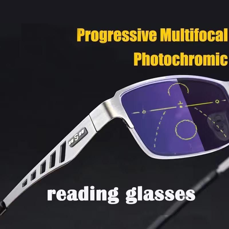 Adjustment Pochromic Multifocal Reading Glasses Men Progressive Anti-Blue Ray Business Spectacles Half-Frame Eyewear 1.0-3.5