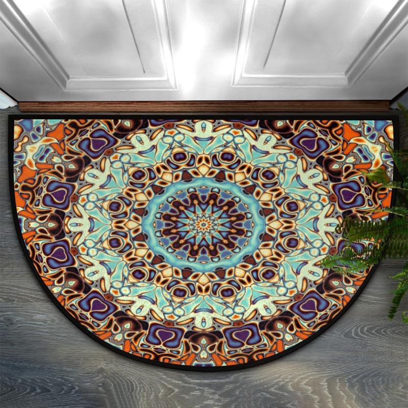 Bohemian Floral Retro Style Semi-Circular Entrance Mat