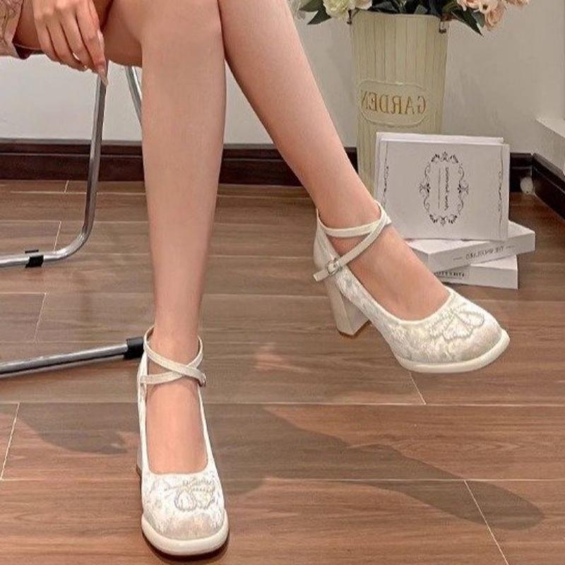 Fashion 2024 Lolita Shoes Women Mary Janes High Heels Shoes Ladies Platform Sandals Female Fashion Elegant Cross Strap Thick Heel Shoes