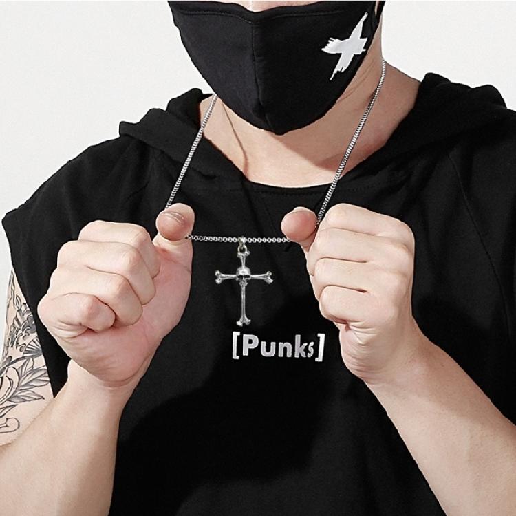 Men's Skull Pendant Necklace Personality Unique Design Cross Punk Choker Chain