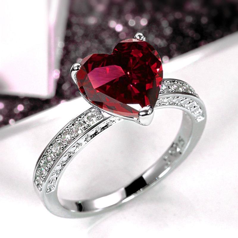 Romantic Pink Heart Shaped Ring For Female Cubic Zirconia Bridal Wedding Party With Minimalist Fashion Jewelry Accessories