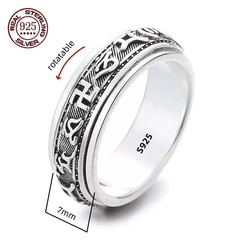 12mm Width Real S925 Silver Lucky Dragon Double Layer Rotatable Closed Dragon Ring For Man Woman Fiine Jewelry Gift