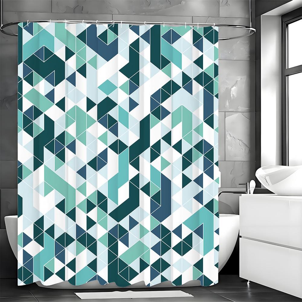 Creative Green Geometric Shower Curtain, Bathroom Decorative Shower Curtain, Waterproof Shower Curtain with Hooks