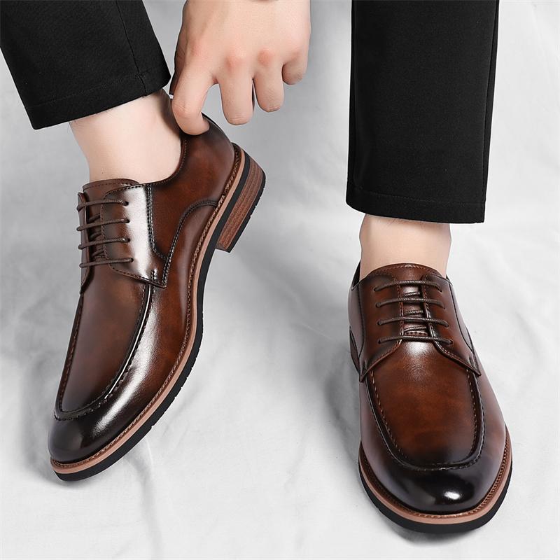 Men's leather shoes Classic casual British style Work or office Dress up party groom's wedding Black brown plus size Shoes