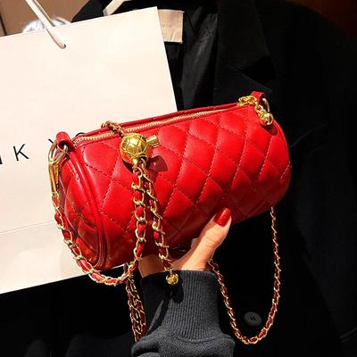 Elegantní červená řetízková kabelka pro ženy trendy nová móda pokročilá jedno rameno válec značka crossbody kbelík taška
