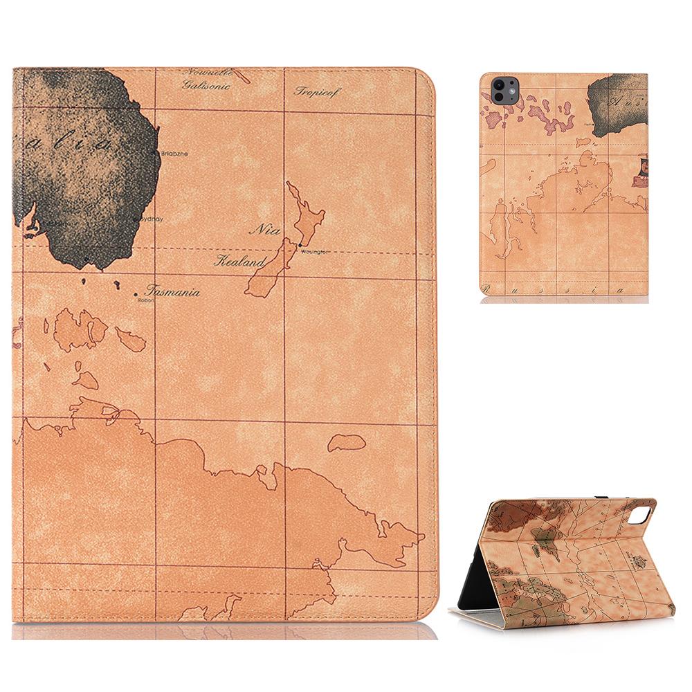 For iPad Pro 13 (2025)/13 (2024) Case Wallet Map Pattern PU Leather Folio Tablet Cover Auto Wake/Sleep