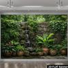 2D Tropical Waterfall Backdrop Green Plant Stone Wall Background