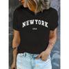 Women T Shirt Cartoon NEW YORK' 'USA Letter Print Crew Neck Top Black T-shirt Female Summer Girls Graphic Aesthetic Clothes