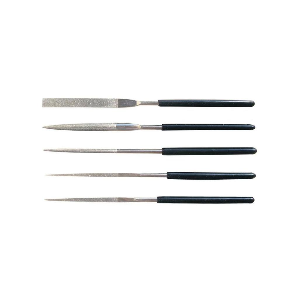 HOSCO Diamond File Set and Triangular (5-Piece Set) - Includes Flat, Half-Round, Round, Square, - TL-DIA5
