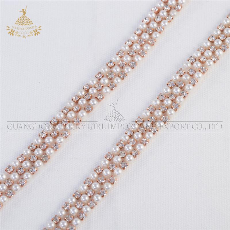 New Arrival Blingbling Yardage Strip Shape Iron on Crystal Rhinestone Break Line Hot Fix Design Patch Pearl Bead Applique