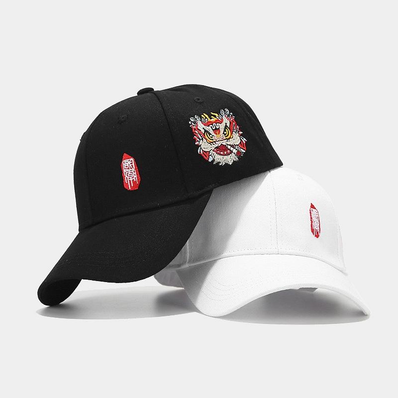 National Tide Style Lion Dance Head Embroidery Baseball Cap Hard Top Sun Hat Outdoor Travel Shopping Fashion Versatile Cap Tide