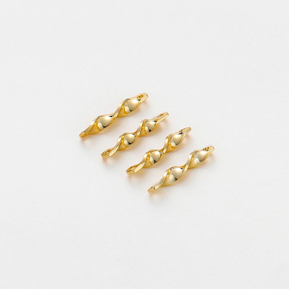 30pcs/lot 2*12.5mm 14K 18K Gold Color Twisted Connecting Rod With Double Hole Earing Charm Sticks For DIY Jewelry Making