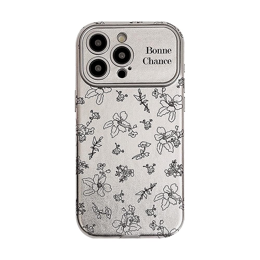 Sketch Flowers Suitable for Iphone16 Apple 15 Mobile Phone Case 13promax Silver Leather 11 High End Sense 12 Korean