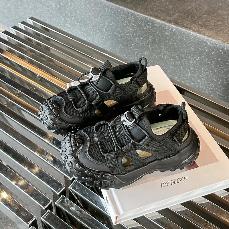 

Students Sneakers Soild Color Non-slip Kids Running Shoes Pull Rope 2025 New Children Sports Shoes Hollowed-out Soft Sole Trendy 26 чёрный