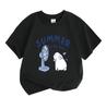 Cute Kids Boys Girls 100% Cotton Short Sleeve O-Neck T-shirt, Summer Fluffy Rabbit Blowing Electric Fan Casual Soft Breathable Tee for Children Daily