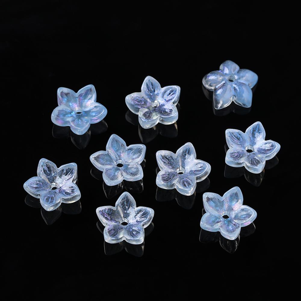 20pcs Glass Flower Shaped Beads Caps Five Petaled Flowers Loose Spacer Beads for DIY Jewelry Making Bracelet Necklace Supplies