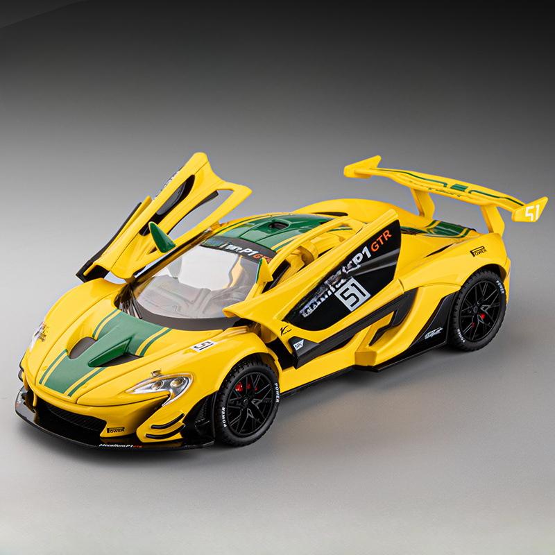 

1/22 McLaren P1 GTR модель автомобиля игрушечный сплав литой спортивный автомобиль 3 двери могут быть открыты звук свет инерционный механизм модель украшения праздничный подарок жёлтый