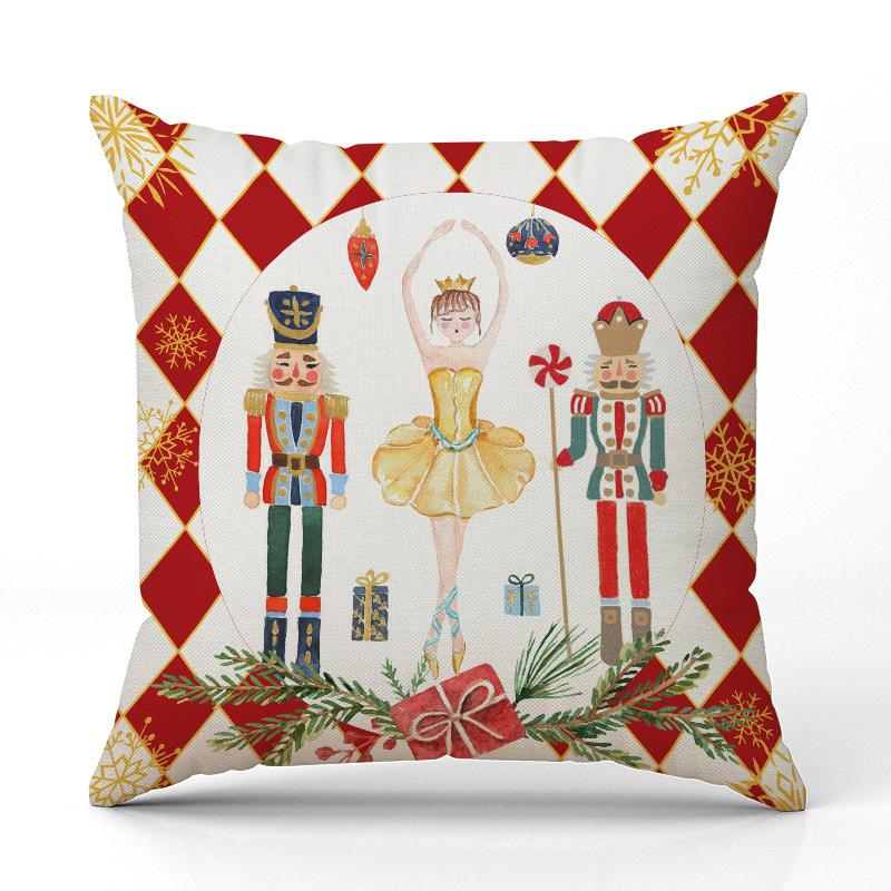 New Nutcracker Christmas Pillowcase Linen Printed Pillowcase Festive Room Sofa Decoration Cushion Cover