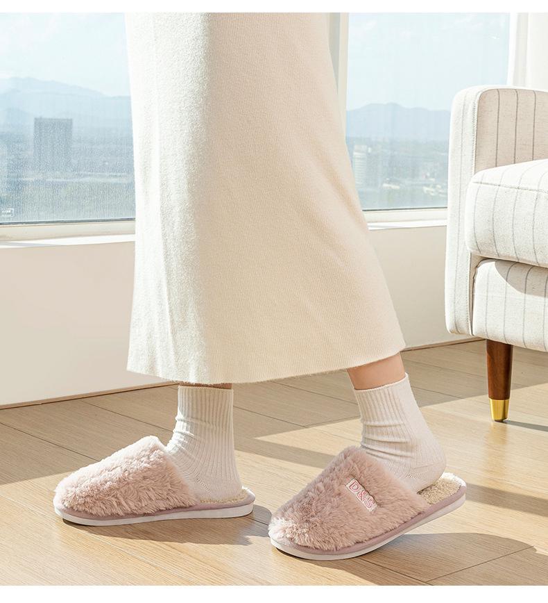 2026 Women's & Men's Non-Slip Warm Plush Closed-Toe Cotton Slippers for Autumn/Winter Indoor Use