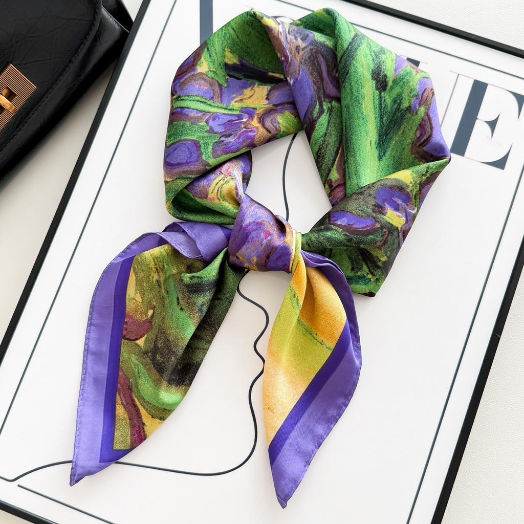 Light Green Elegant Lotus Hangzhou Silk Imitation Silk Small Square Scarf Women'S Scarf Shawl Mother Silk Scarf