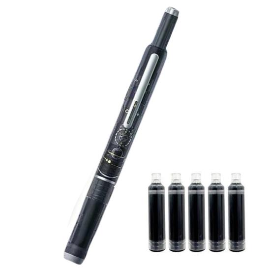 Zatahovací plnicí pero 0,38 mm Černý inkoust Jemný hrot Sada per s průhledným tělem a 5 inkoustovými náplněmi pro kaligrafii, psaní deníku, čmárání, skicování