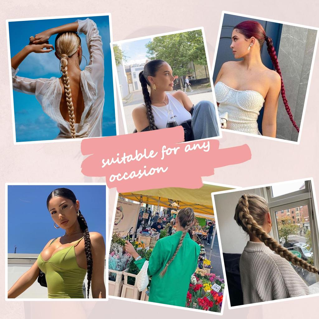 30 Zoll mit Gummiband lange Pferdeschwanz-Haarverlängerungen geflochtener Pferdeschwanz synthetisch natürlich für Frauen Haarteil Zöpfe