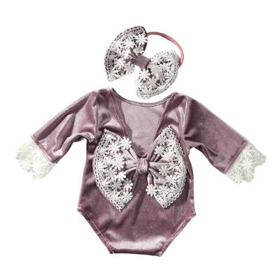 Infant Bowknot Romper and Hairband Photo Clothing Set Photoshooting Props Newborn Shower Gifts Baby Photography Outfit