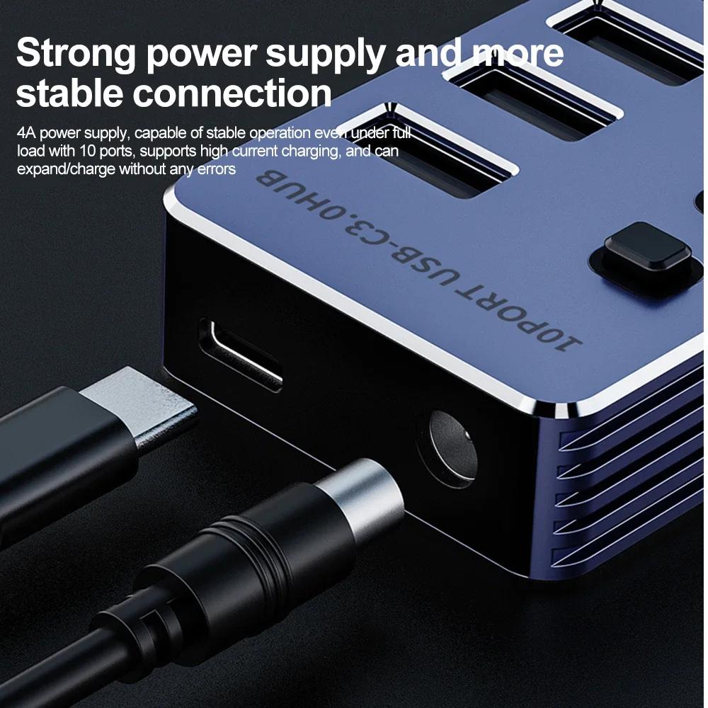 10/7 Port USB HUB USB 3 0 5Gbps Splitter Multiple Extension Dock with Independent Switch 12V Power Adapter for PC Laptop Tablets