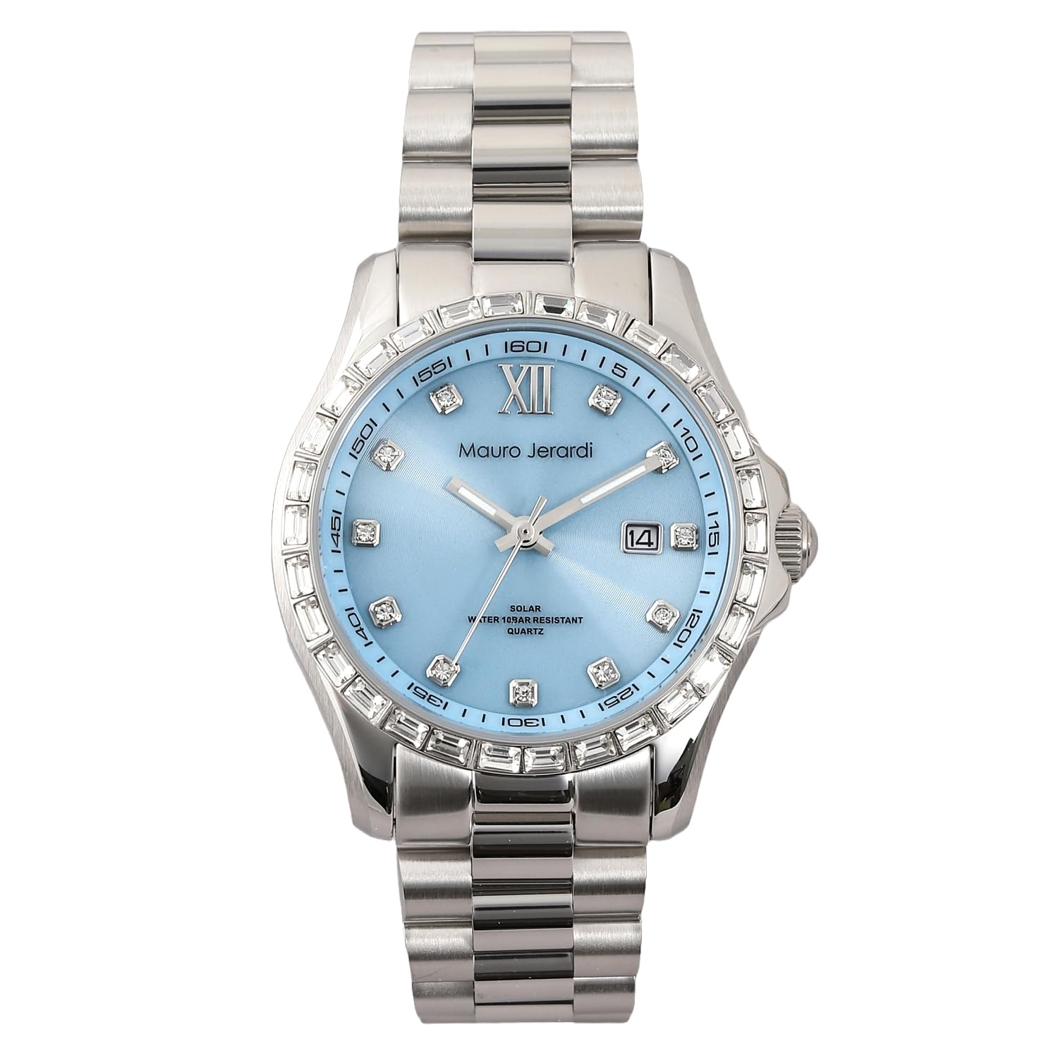 10 ATM water stainless bucket crystal ice blue [Mauro Gerardi] Solar-powered men s watch, resistance, steel, bezel, (MJ075-3)
