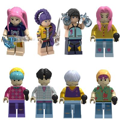 KPOP Demon Hunters Cartoon Doll Building Blocks Kawaii Mini Action Figure Head Assembly Toys Children's Educational Toys Gift
