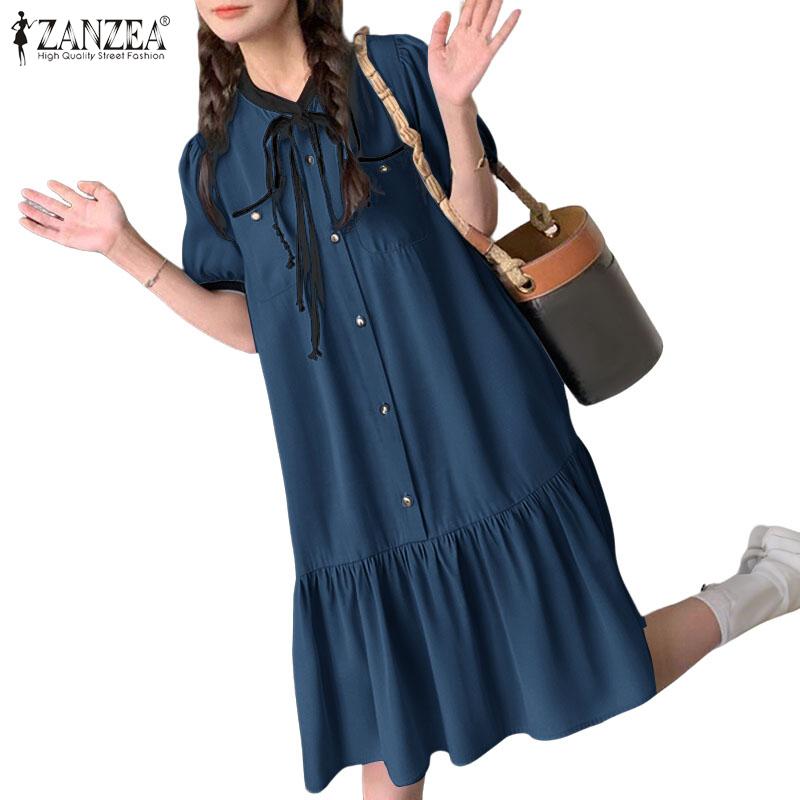 ZANZEA Rochie de vară lejeră de damă casual cu gât rotund și mânecă scurtă