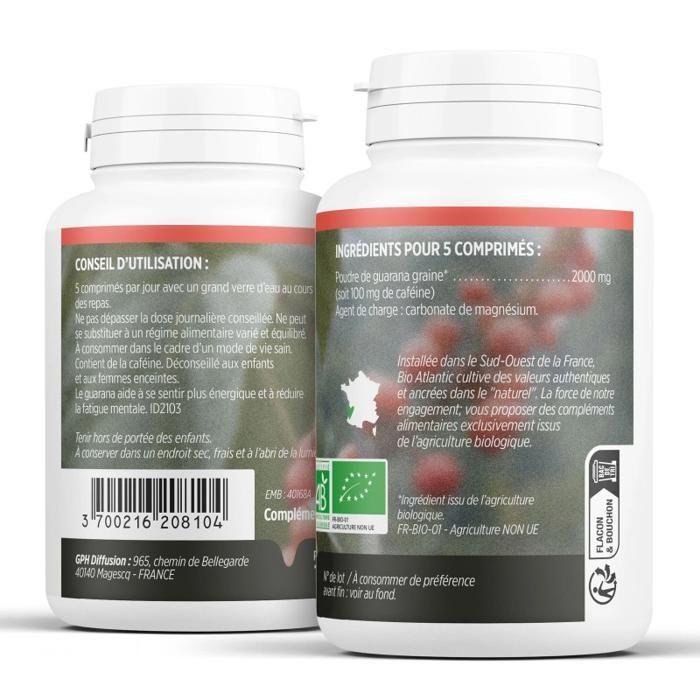 Guarana bio 200 comprimés 400 mg