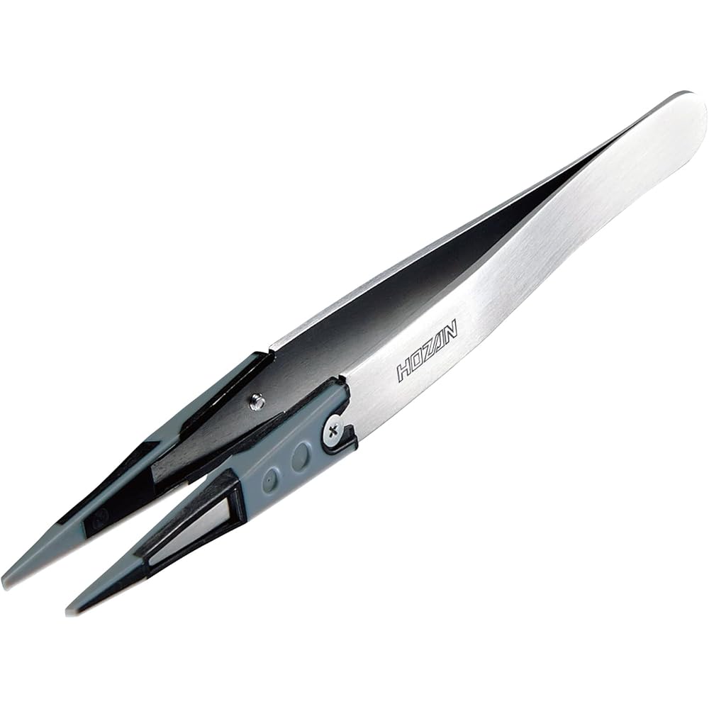 HOZAN ESD Soft Tip Tweezers, Anti-Static, 125mm Total Length, 10mm Opening Width, 1.5mm Tip Width, Straight Type, P-640-J
