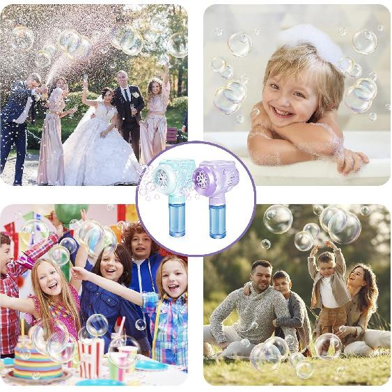 Automatic Bubble Guns with Light, Zealous 2pc High Output Bubble Machines with Bubble Solution & Bubble Concentrate,Handheld Battery Operated Bubble