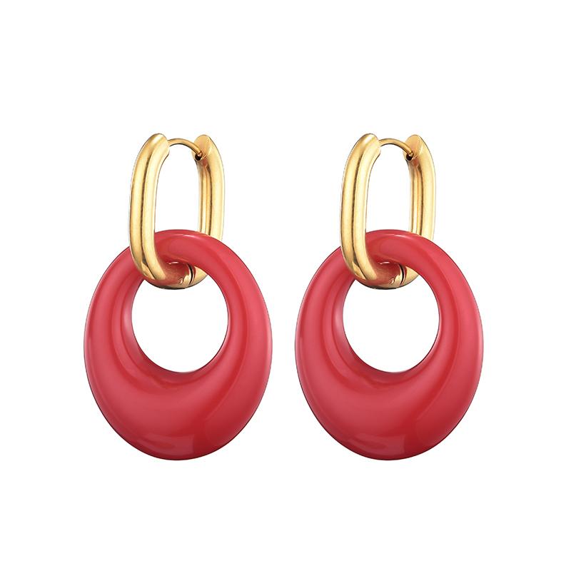 

New Fashion Hollow Oval Acrylic Resin Pendant Hoop Earrings For Women Gold Color Stainless Steel Ear Buckle Female Zircon Gift червоний