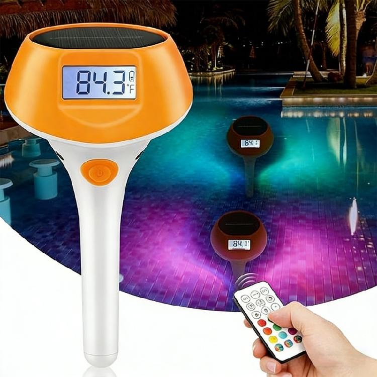 Thermomètre de piscine solaire à chargement automatique Affichage numérique Lumière de piscine à éclairage doux pour tout élément aquatique