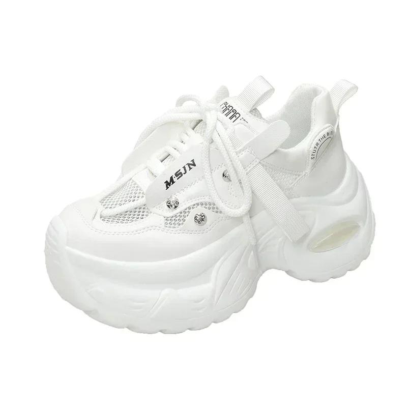 7.5CM New 2025 Summer Women Platform Sneakers Thick Bottom Breathable Mesh Casual Chunky Shoes High Heel Sports Dad Shoes Woman