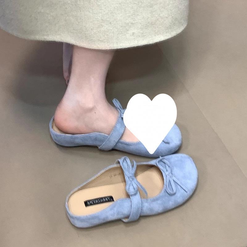 French evening bow slippers Mary Jane shoes women's 2025 new summer soft-soled Muller shoes with skirt single shoes