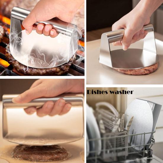 4 stk BBQ-verktøysett i rustfritt stål burgerpresse grillspatel Krydderristegrytelokkdeksel Burger smashersett for matlaging