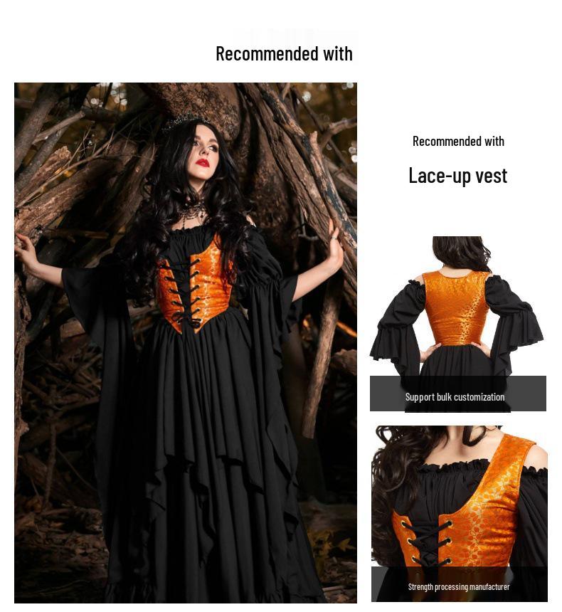 Medieval Renaissance Court Style Halloween Cosplay Dress with Tie-Up Waist Cincher